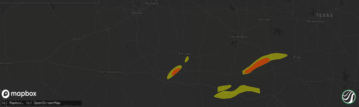 Hail map in Big Lake, TX on March 15, 2024