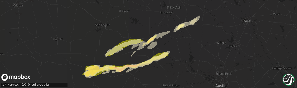 Hail map in Brady, TX on March 15, 2024