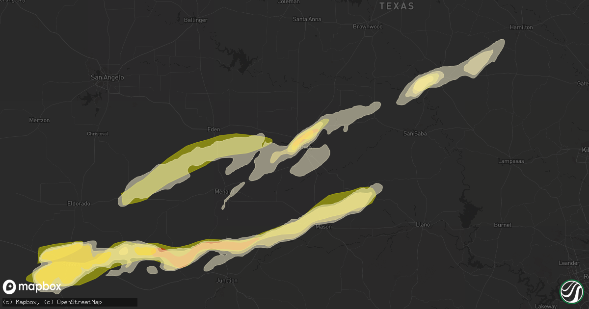 Hail map in Brady, TX on March 15, 2024