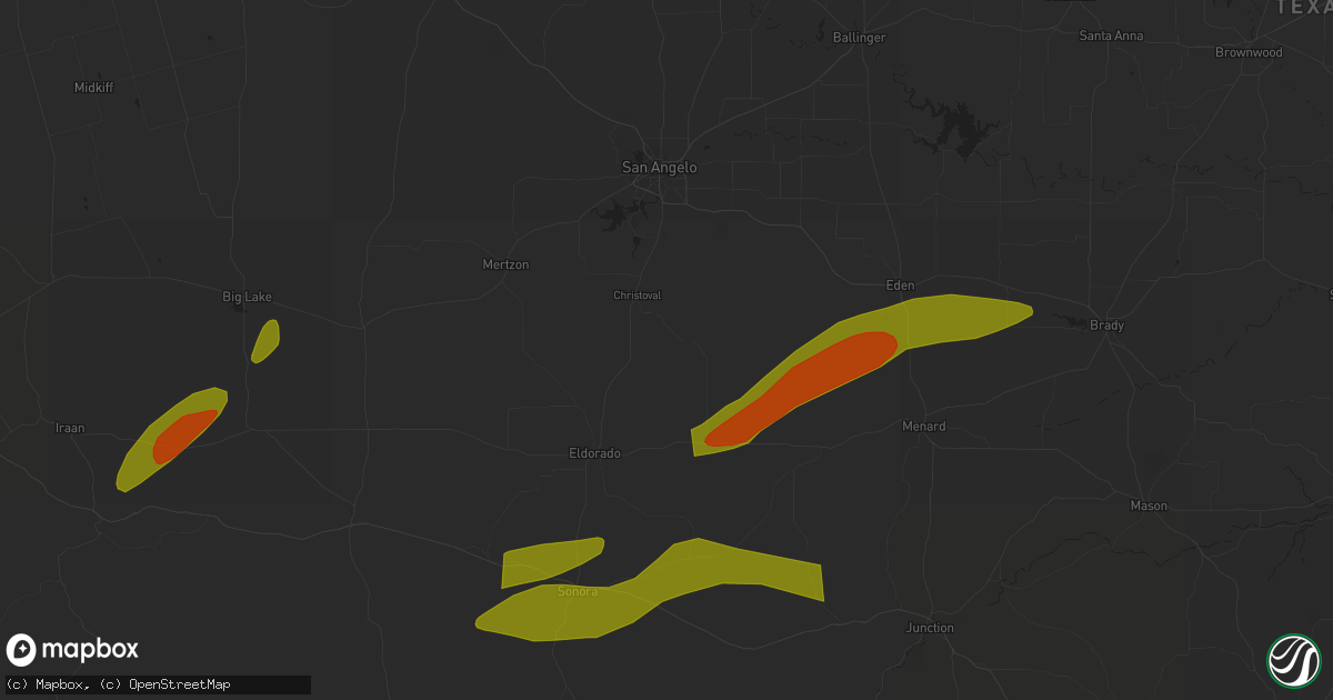 Hail map in Christoval, TX on March 15, 2024
