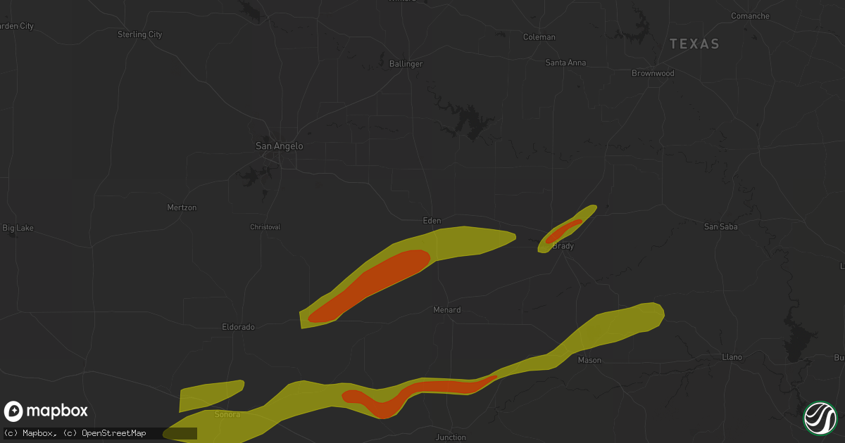 Hail map in Eden, TX on March 15, 2024