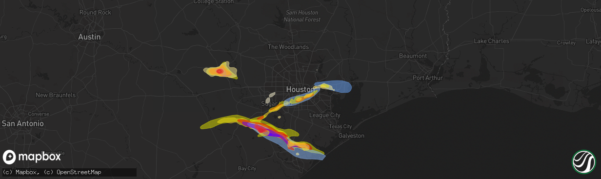 Hail map in Houston, TX on March 15, 2024