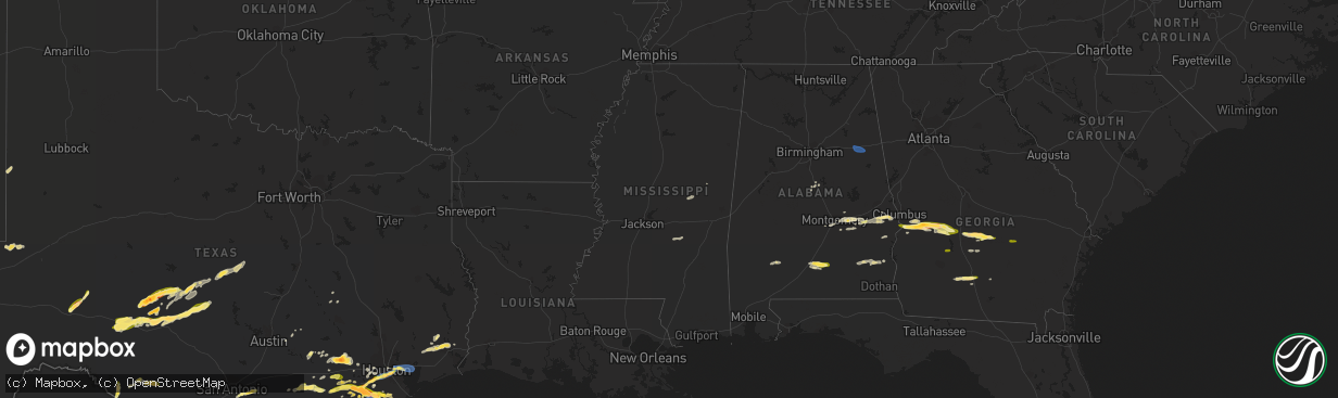 Hail map in Mississippi on March 15, 2024