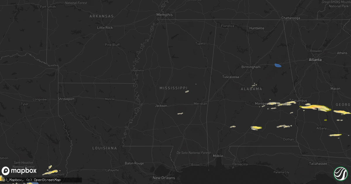 Hail map in Mississippi on March 15, 2024