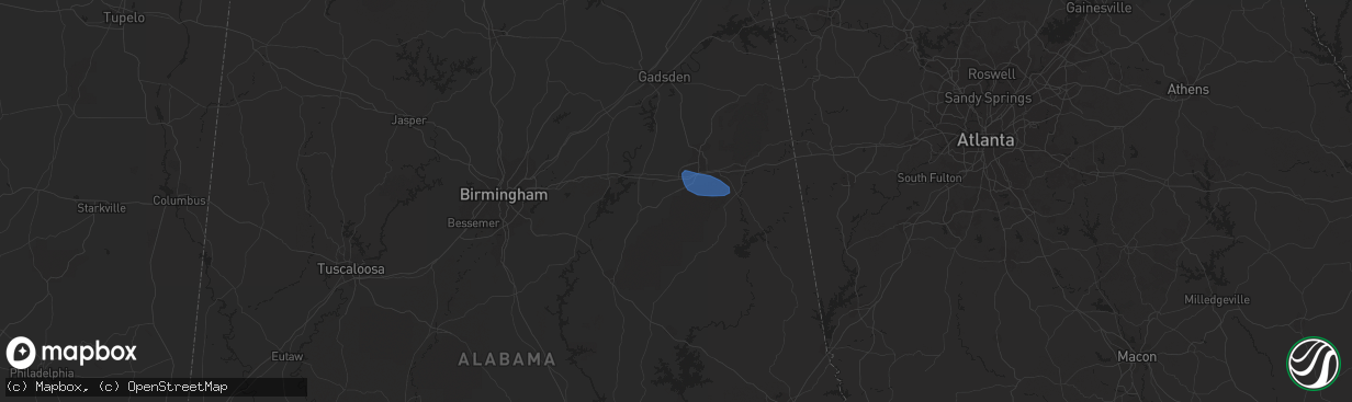 Hail map in Munford, AL on March 15, 2024