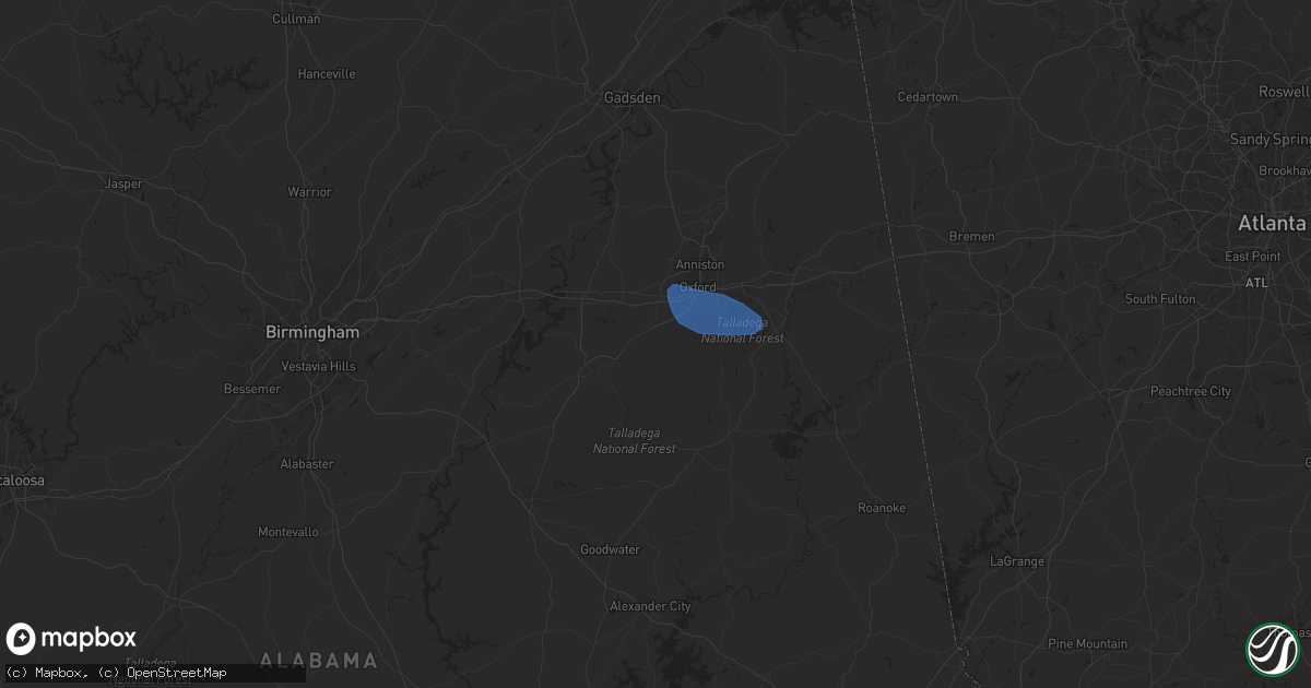 Hail map in Munford, AL on March 15, 2024