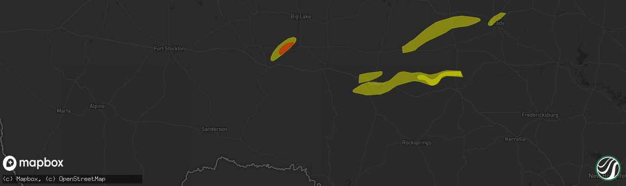 Hail map in Ozona, TX on March 15, 2024