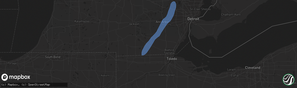 Hail map in Adrian, MI on March 15, 2025