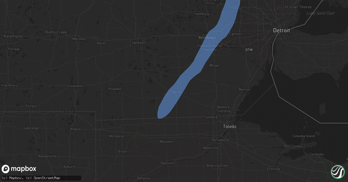Hail map in Adrian, MI on March 15, 2025