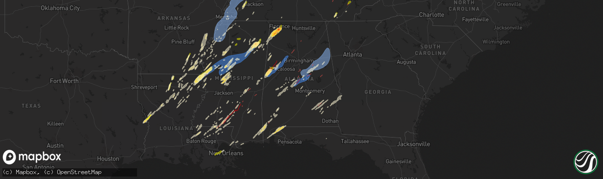 Hail map in Alabama on March 15, 2025