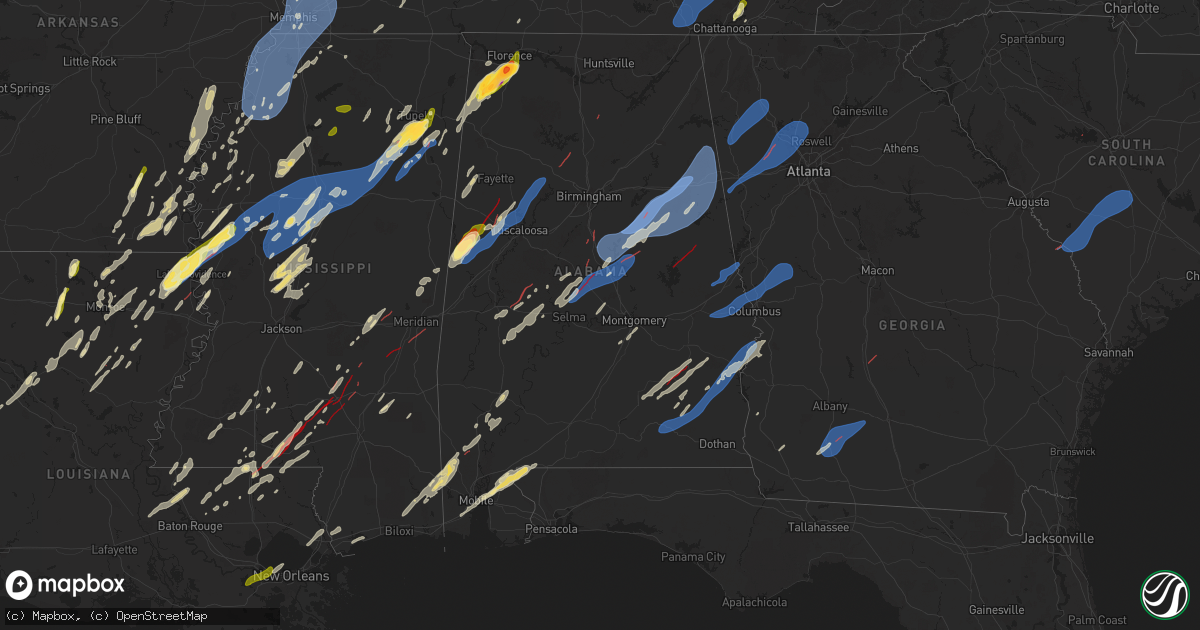 Hail map in Alabama on March 15, 2025