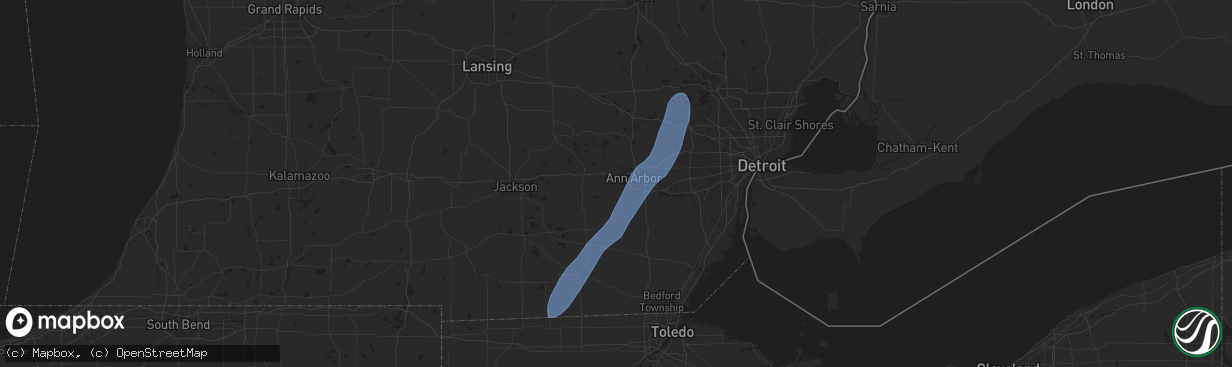 Hail map in Ann Arbor, MI on March 15, 2025