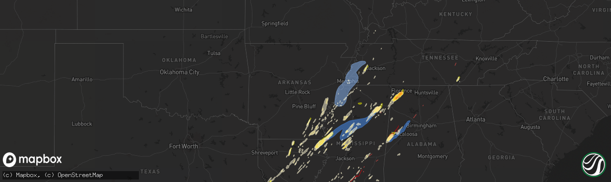 Hail map in Arkansas on March 15, 2025