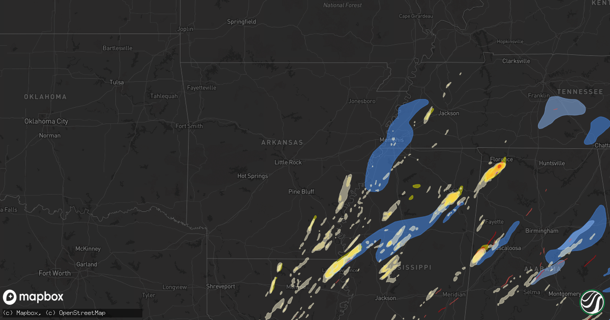 Hail map in Arkansas on March 15, 2025