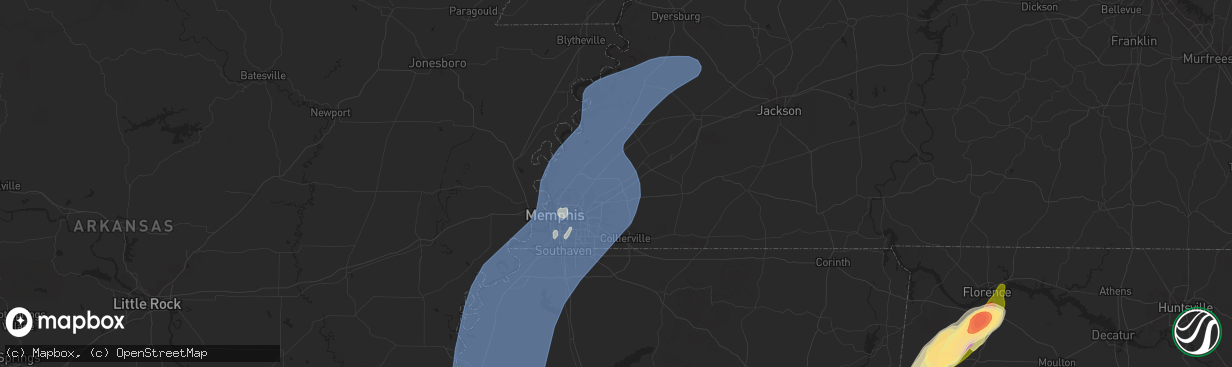 Hail map in Arlington, TN on March 15, 2025