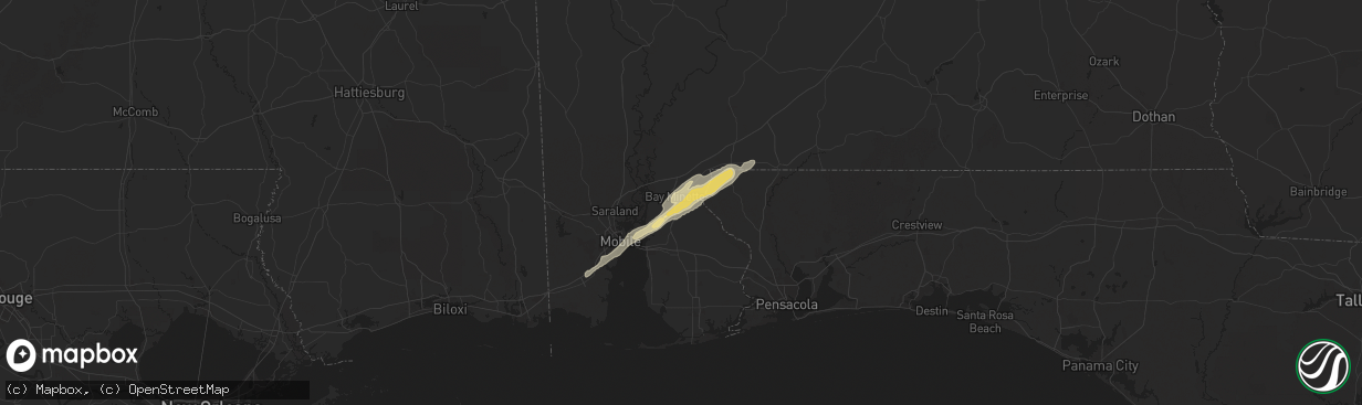 Hail map in Bay Minette, AL on March 15, 2025