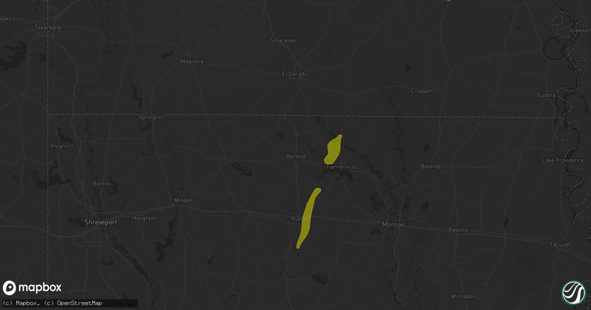 Hail map in Bernice, LA on March 15, 2025