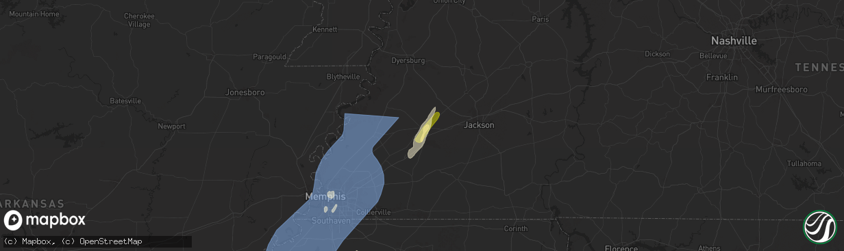 Hail map in Brownsville, TN on March 15, 2025