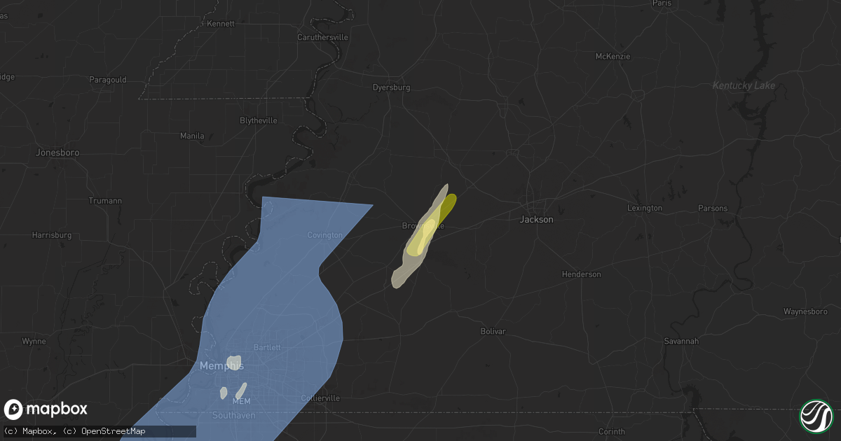 Hail map in Brownsville, TN on March 15, 2025