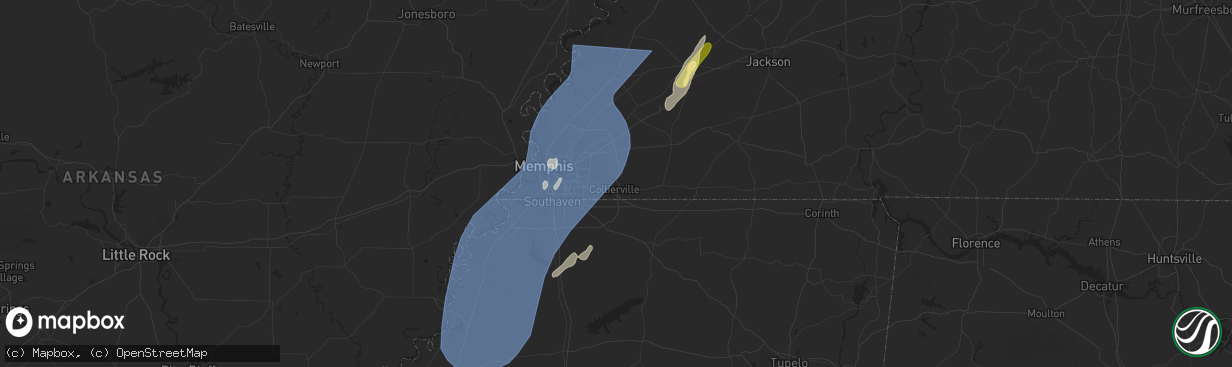 Hail map in Collierville, TN on March 15, 2025