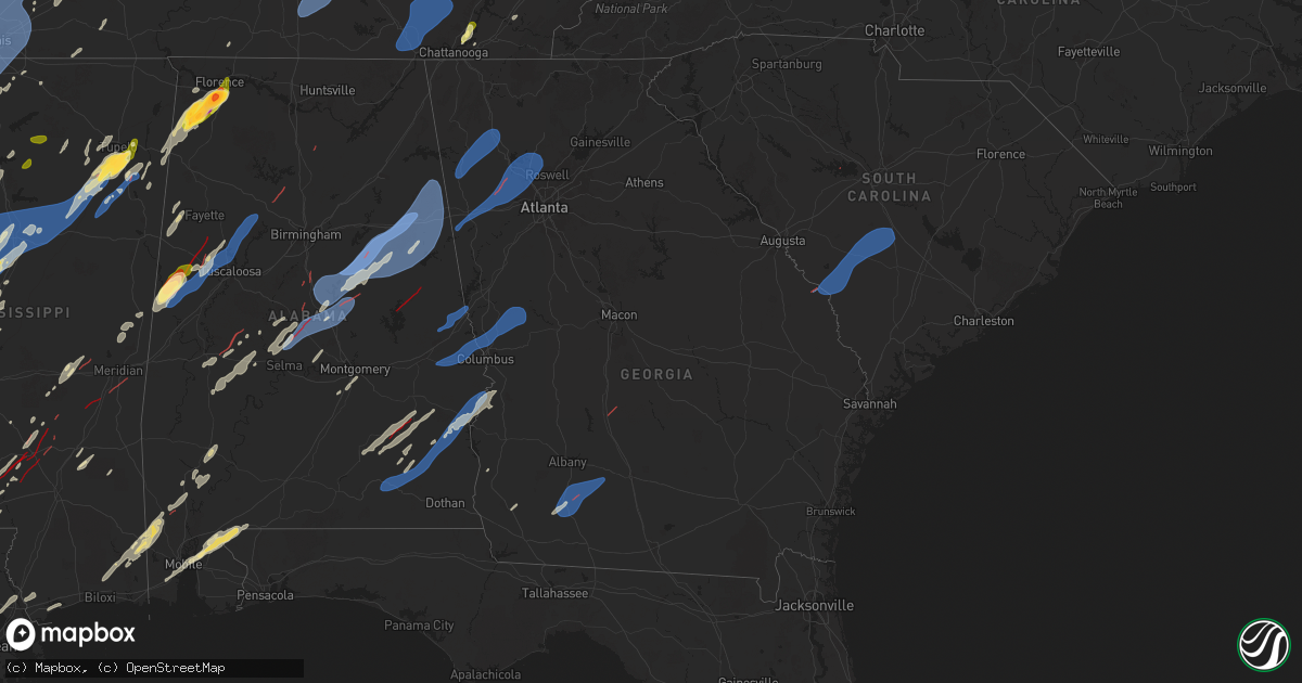 Hail map in Georgia on March 15, 2025