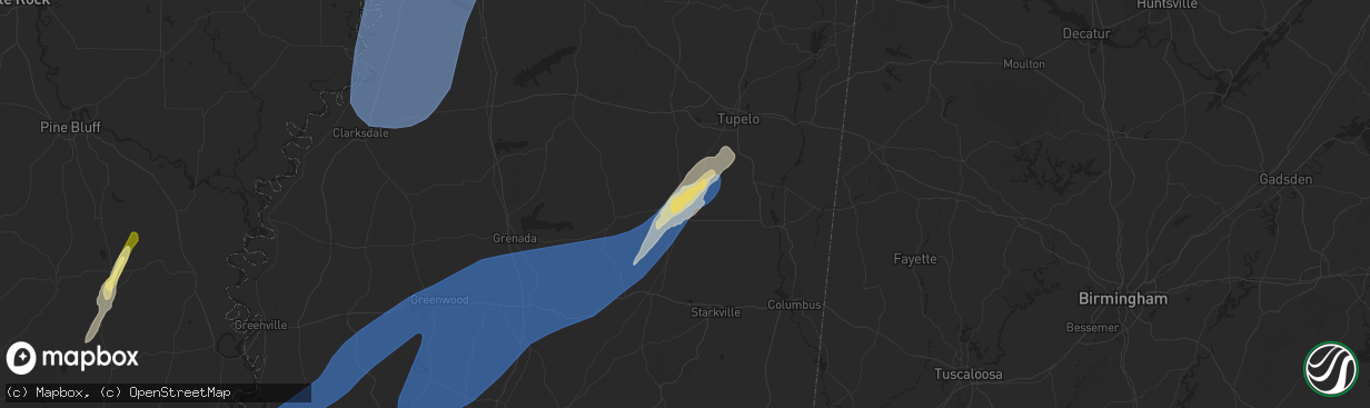 Hail map in Houston, MS on March 15, 2025