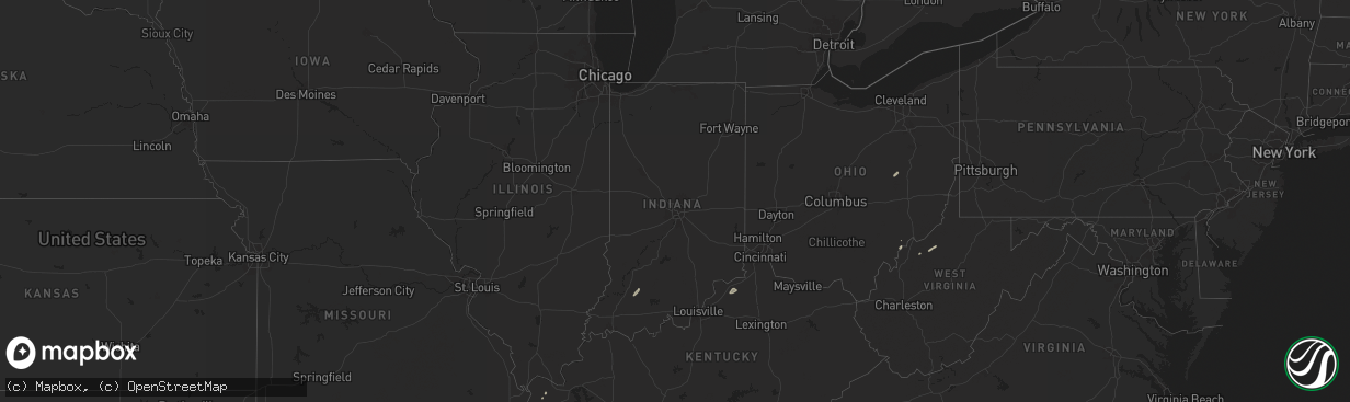 Hail map in Indiana on March 15, 2025