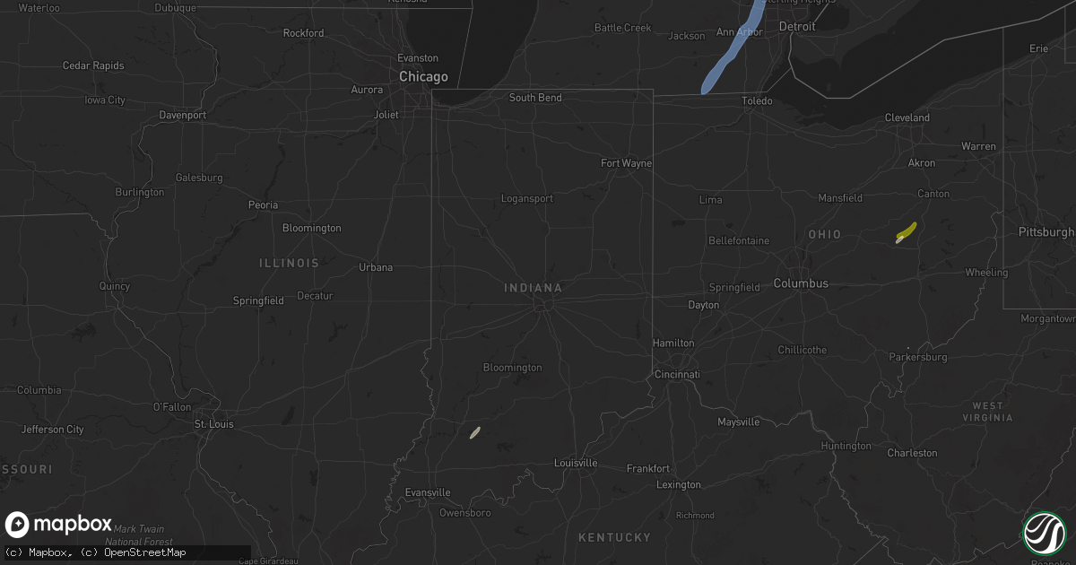 Hail map in Indiana on March 15, 2025