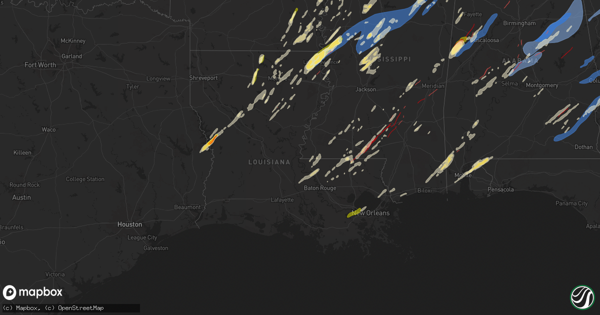 Hail map in Louisiana on March 15, 2025