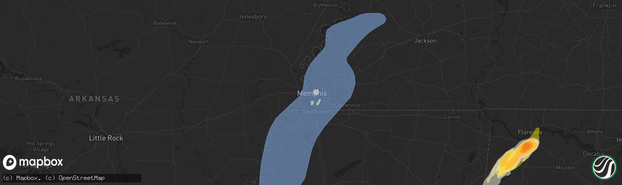 Hail map in Memphis, TN on March 15, 2025