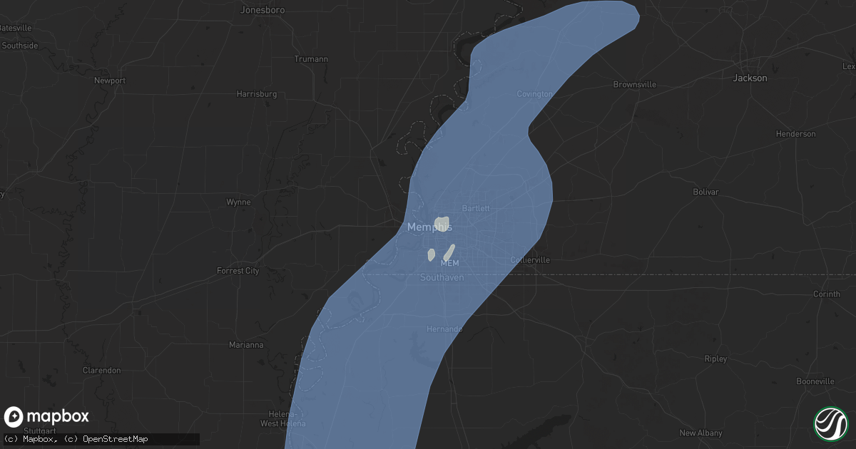 Hail map in Memphis, TN on March 15, 2025