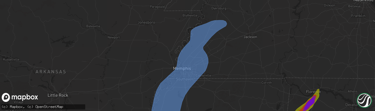 Hail map in Millington, TN on March 15, 2025