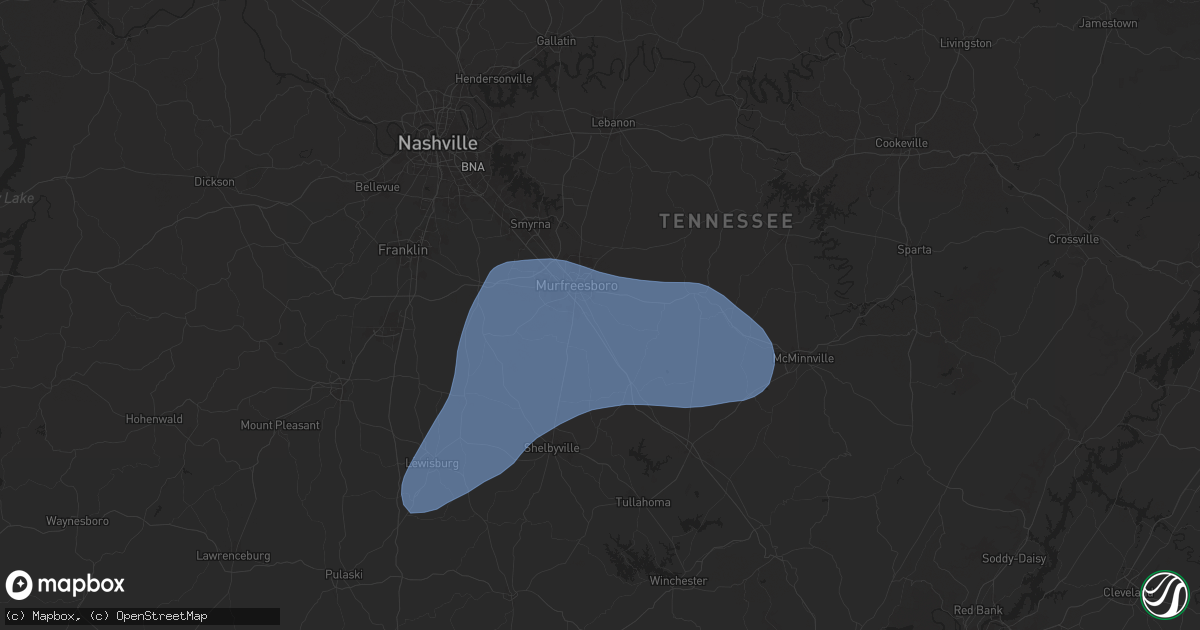 Hail map in Murfreesboro, TN on March 15, 2025
