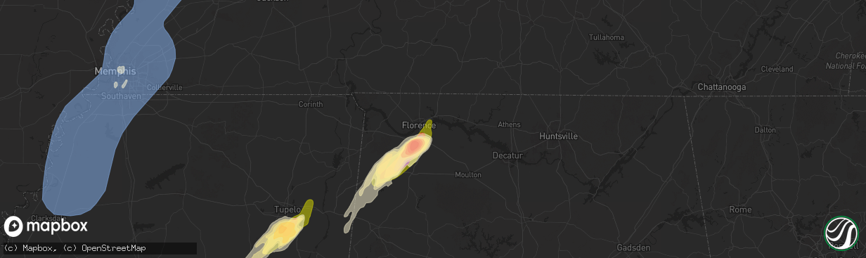 Hail map in Muscle Shoals, AL on March 15, 2025