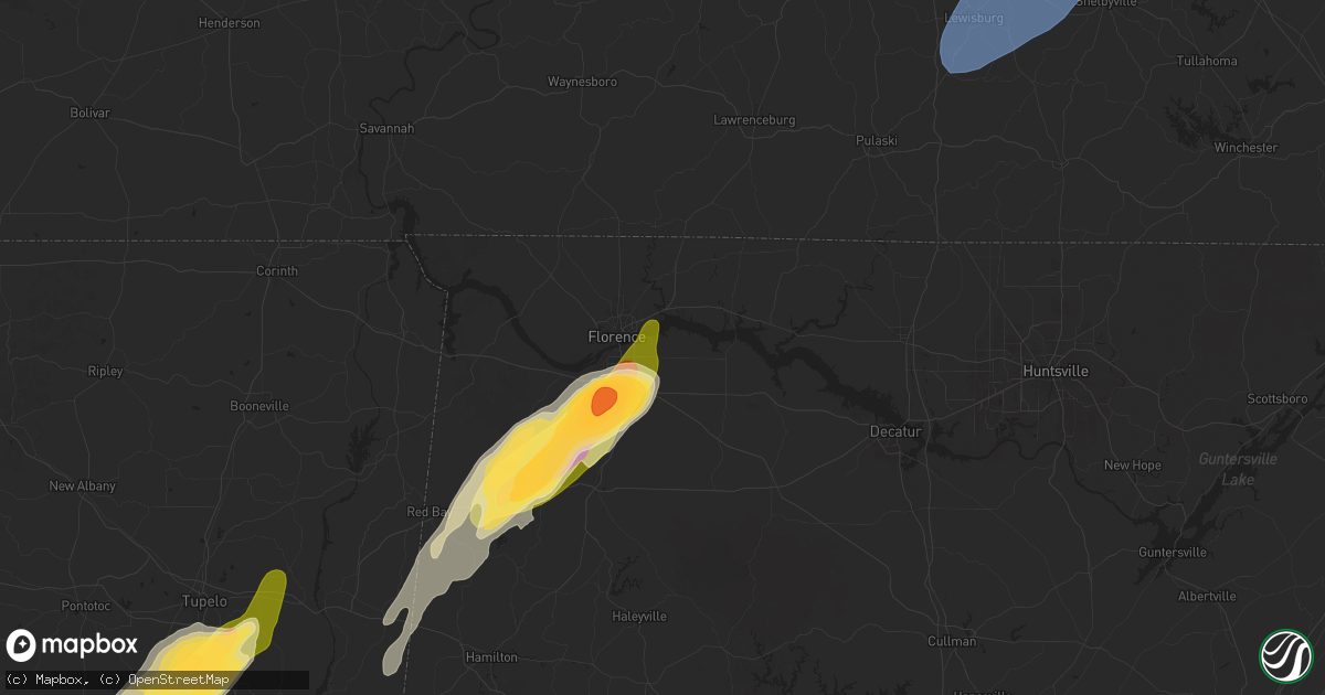 Hail map in Muscle Shoals, AL on March 15, 2025