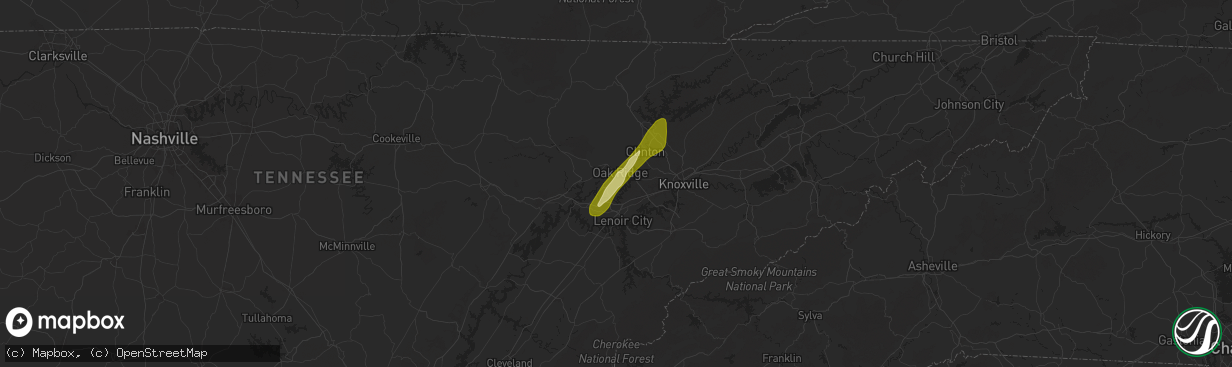 Hail map in Oak Ridge, TN on March 15, 2025