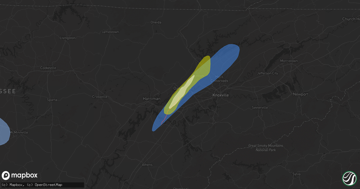 Hail map in Oak Ridge, TN on March 15, 2025