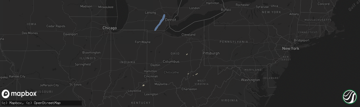 Hail map in Ohio on March 15, 2025