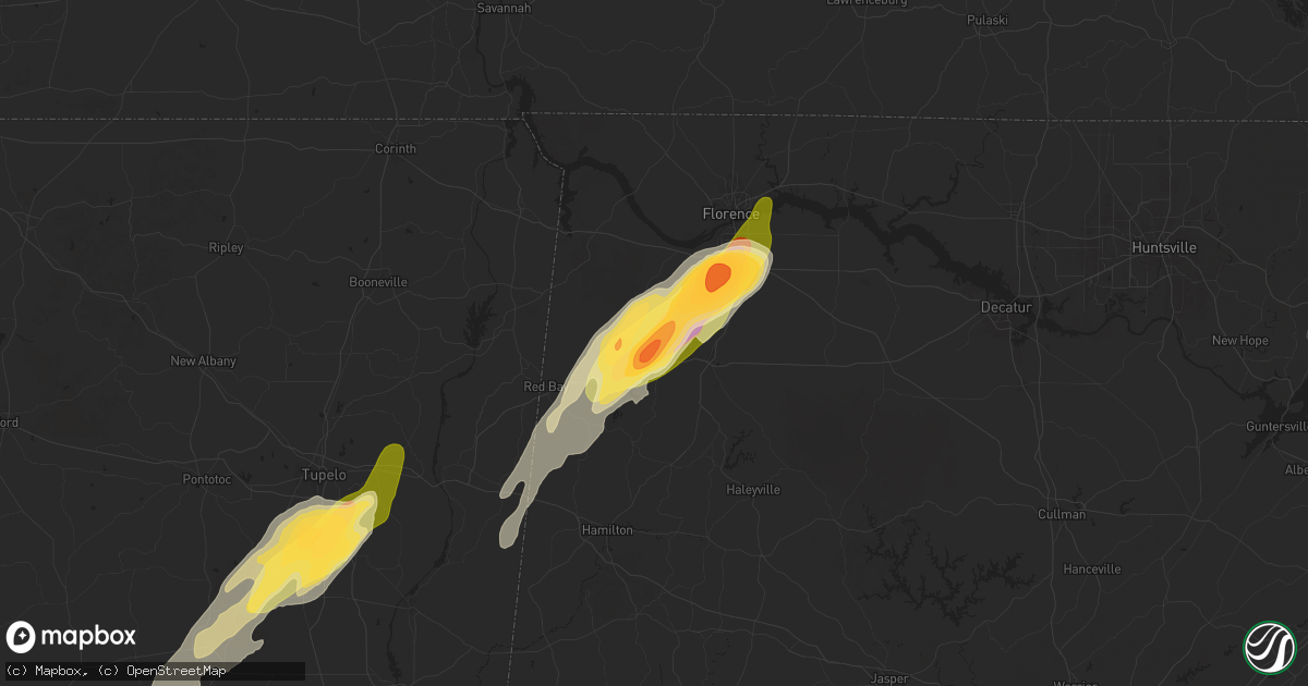 Hail map in Russellville, AL on March 15, 2025