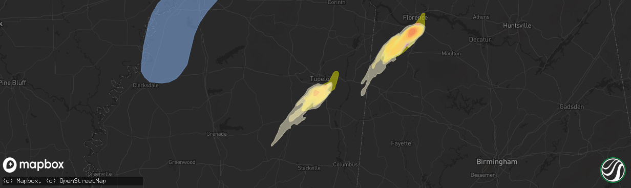 Hail map in Shannon, MS on March 15, 2025