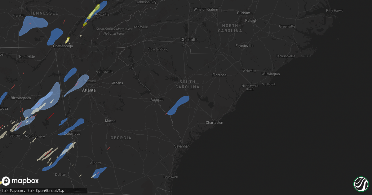 Hail map in South Carolina on March 15, 2025