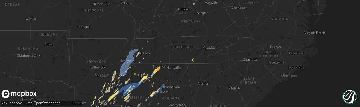 Hail map in Tennessee on March 15, 2025