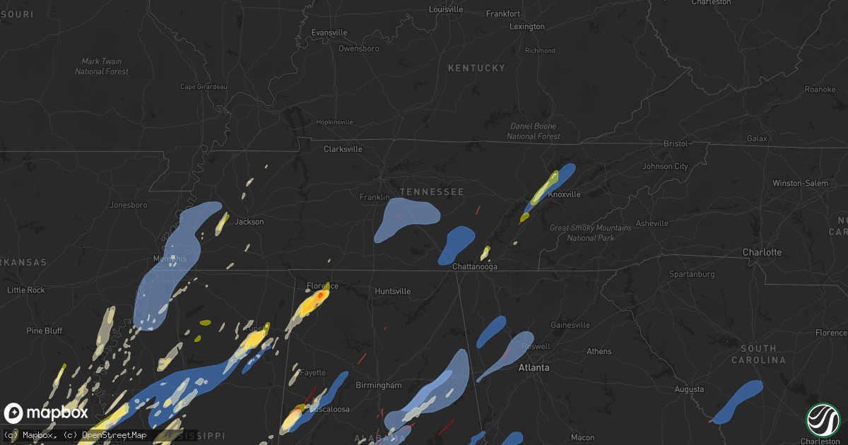 Hail map in Tennessee on March 15, 2025