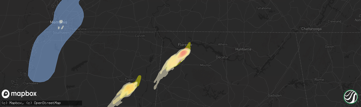 Hail map in Tuscumbia, AL on March 15, 2025