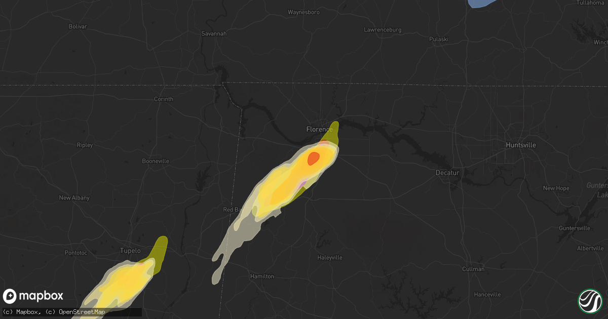 Hail map in Tuscumbia, AL on March 15, 2025