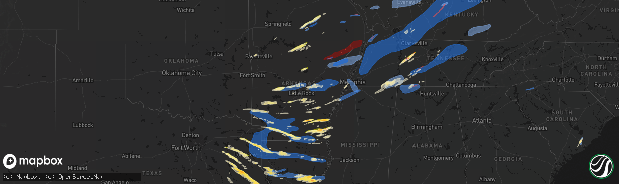 Hail map in Arkansas on March 15, 2026