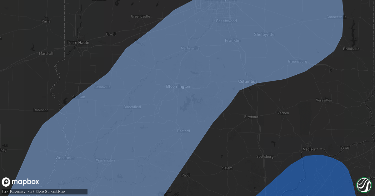Hail map in Bloomington, IN on March 15, 2026