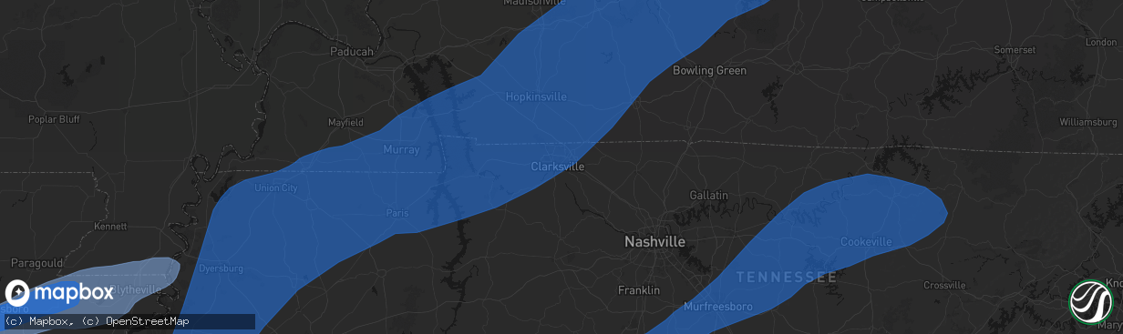 Hail map in Clarksville, TN on March 15, 2026
