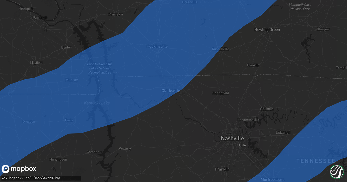 Hail map in Clarksville, TN on March 15, 2026