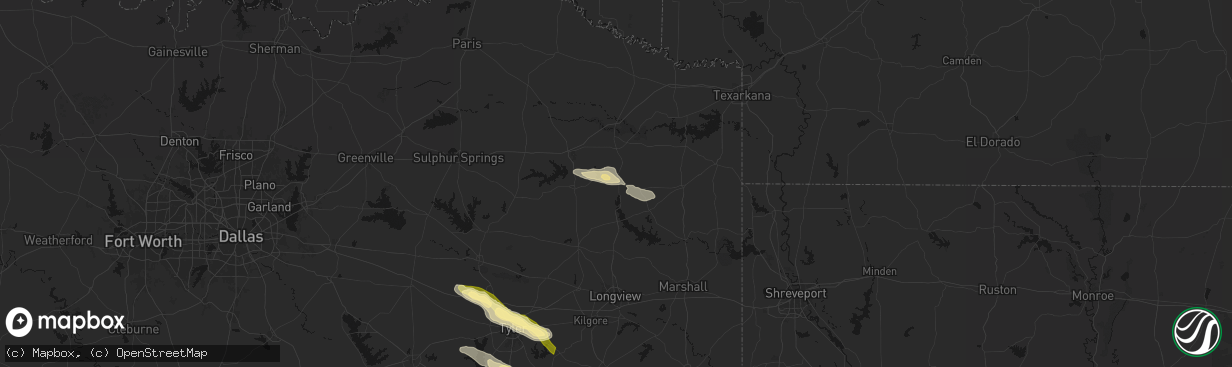Hail map in Daingerfield, TX on March 15, 2026